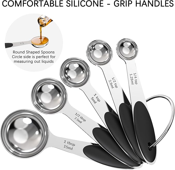 TILUCK Stainless Steel Measuring Cups and Spoons Set with Silicone Handle – Nesting Design for Space-Saving, Heavy Duty & Dishwasher Safe for Dry/Liquid Ingredients, Cooking & Baking (12)