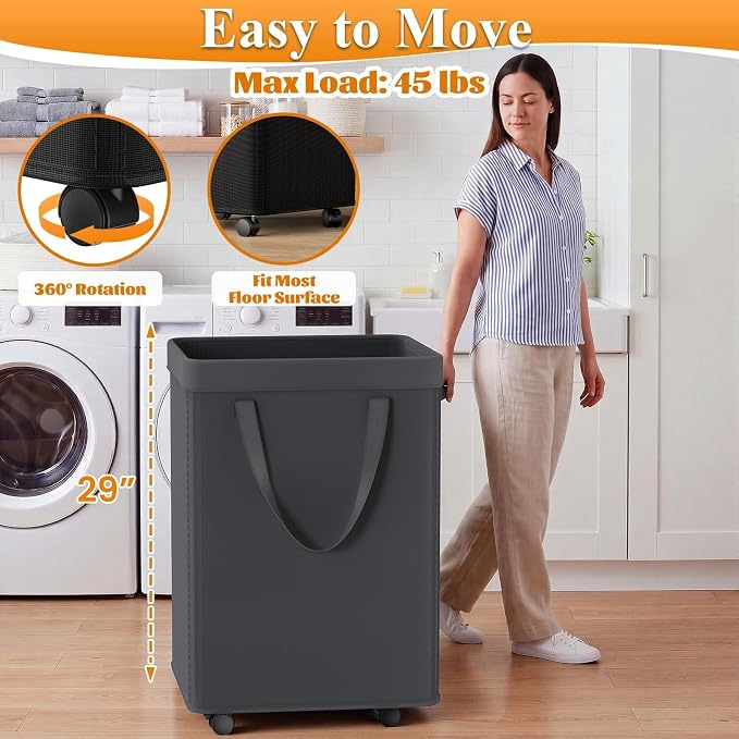 Optish 140L Laundry Hamper with Wheels, Rolling Laundry Basket with Removable Mesh Bag, Extra Large Clothes Hamper on Wheel for Bedroom, Bathroom, Dorm Room Essentials, Grey