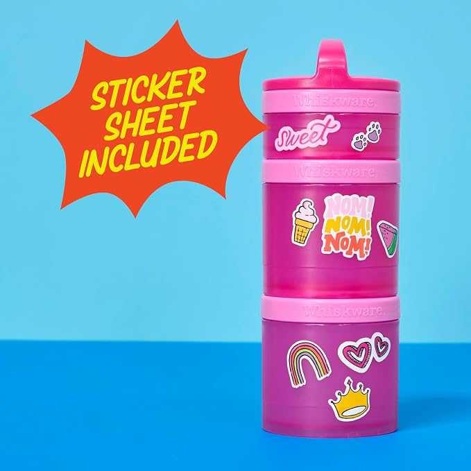 Whiskware Stackable Snack Containers for Kids and Toddlers, 3 Stackable Snack Cups for School and Travel, Pink