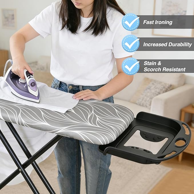 KINGBOARD Foldable Ironing Board Full Size, Iron and Ironing Board Set Large Size, Iron Boards with Ironrest & Adjustable Height,Heavy Duty Iron Table Stand with Metal Legs &Thick Cover,14×54 Gray
