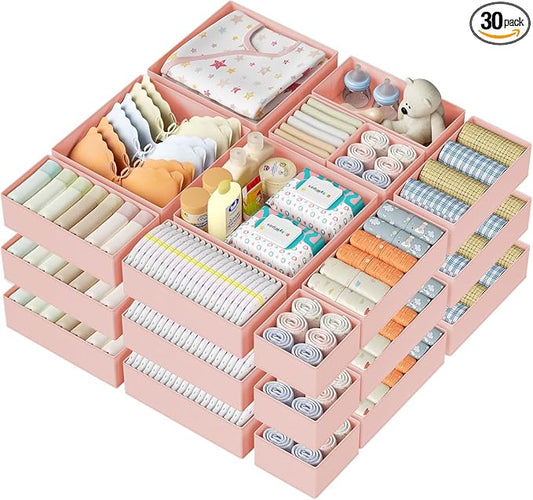 DIMJ Drawer Organizer Clothes - 30 Pack Baby Dresser Organizer for Nursery Closet Organization, Fabric Drawer Organizer Bins for Underwears Socks Bras, Foldable Storage Dividers for Bedroom