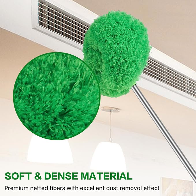 Ceiling Fan Cleaner Duster Reusable Microfiber Ceiling Fan Blade Cleaner Removable Duster with Extension Pole Adjusts 13 to 49.7 Inch for Cleaning Walls Bookshelves Furniture Door Window Top (Green)