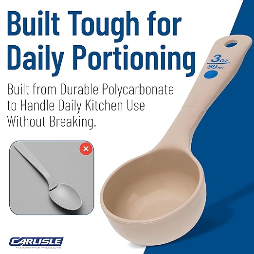 Carlisle FoodService Products Measure Miser Plastic Measuring Spoon with Short Handle, 3 Ounces, Beige - (Pack of 12)
