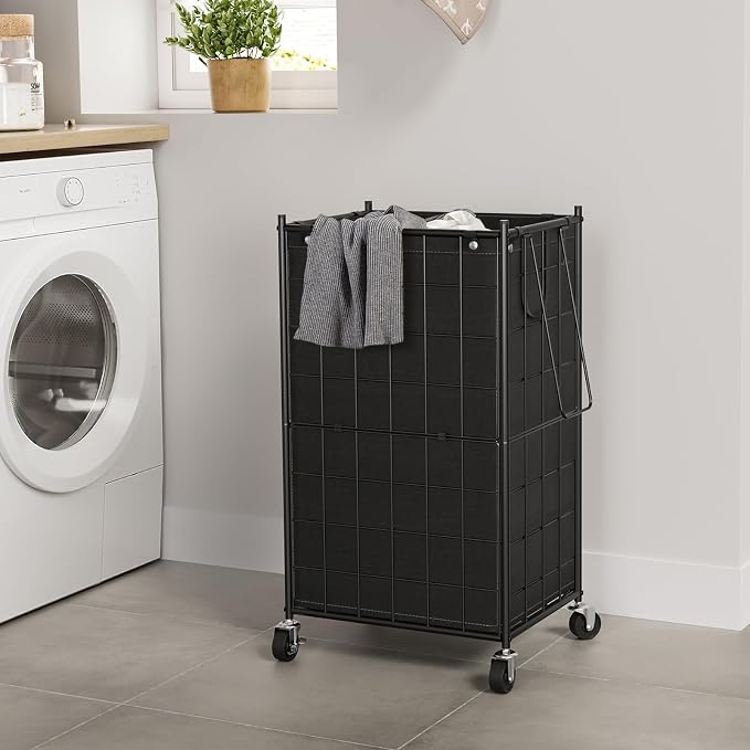 WOWLIVE Rolling Laundry Basket, Metal Wire Frame Laundry Hamper with Wheels | Hamper with Removable Bag, 100L Dirty Clothes Hamper Organizer Dorm Room Storage for Bedroom, Bathroom, Black