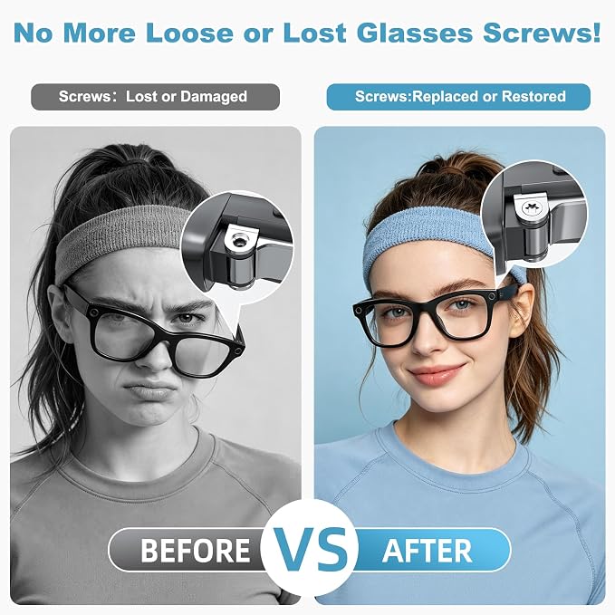 Glasses Screwdriver & Screw Repair Kit for Ray-Ban Meta Smart Eyeglass | For Ray Ban Screw Replacement Kit - for Meta Glasses Screw Replacement for HSTN Wayfarer Skyler Headliner Gen 1/2 & Oakley