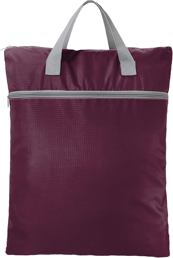 BeeGreen Burgundy Travel Laundry Bag with Handles & Zipper Pockets Dirty Clothes Hanging Laundry Hamper Heavy Duty Collapsible for College Dorm Gym Beach Pool Swimsuit