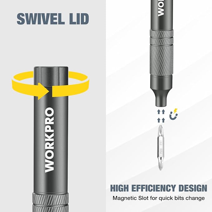 WORKPRO 24 in 1 Multi Bit Mini Screwdriver Set Magnetic, Grey | Manual Pen Screwdrivers, Tough S2 Steel Small Screwdriver Bits for Eyeglass, Watch, Laptop, Phone, Jewelry and Electronic