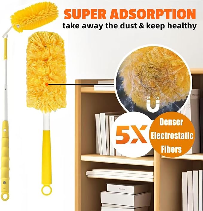 20-Pack Duster Refills Compatible for Swiffer Duster, 360° Heavy Duty Duster Refills with 1 Extended Handle 3FT +1 Short Handle, Multi-Surface Cleaning Kit for Blinds Bookshelf Furniture Ceiling Fans