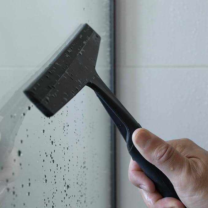 TOOLETRIES The Squeegee & Hook Glass Shower Squeegee – 10 Inch | Silicone grip shower squeegee for glass, mirrors and windows with a matching storage hook.
