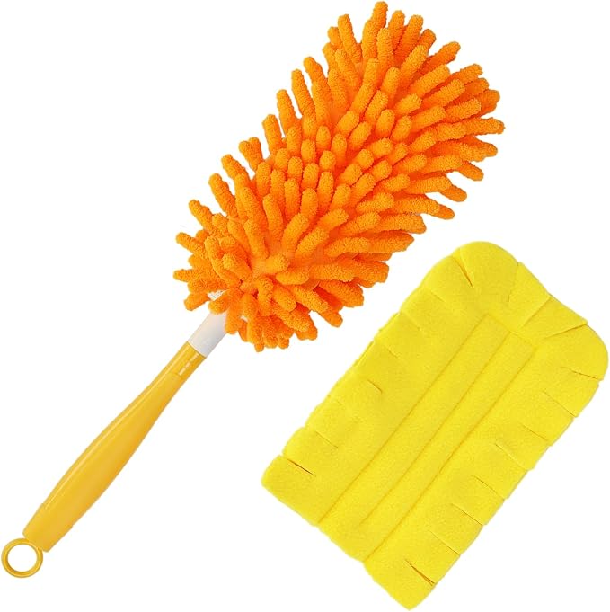 2 Pcs with 1 Handle Reusable Duster Refills, Washable Microfiber Dusters, 360°Cleaning Tools for Home, Office, Blinds, Car, Pet, Furniture, Fan