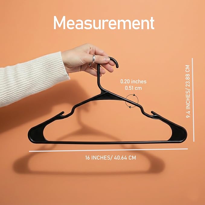 Utopia Home Plastic Hangers 50 Pack – Space Saving Clothes Hanger Black | Durable & strong | Closet organizer & storage | Ideal for apartments, dorms & stocking stuffers