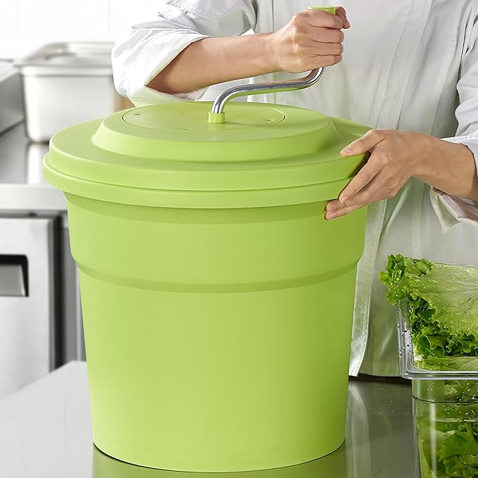 CURTA 20 Quart (5 Gallon) Commercial Salad Spinner, Heawy Duty Manual Lettuce Dryer with Built-in Drain Hose, Large Vegetable Washer Holds 7 Lettuce Heads for Restaurant Kitchen Prep