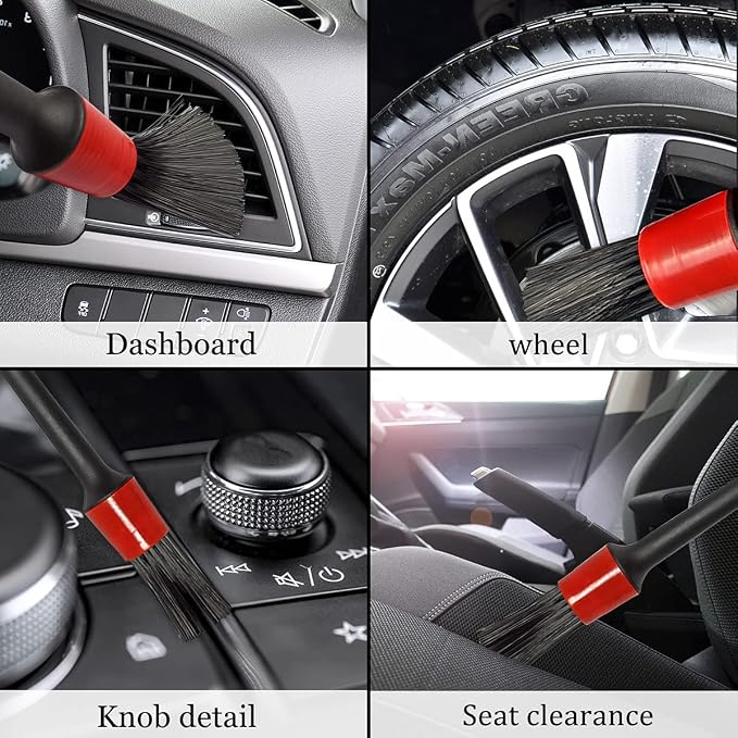 yuntop 5 Different Sizes Detailing Brush Set, Wheel & Tire Brush, Perfect for Cleaning Wheels,Car Dashboard, Interior, Exterior, Leather, Air Vents, Emblems, Motorcy
