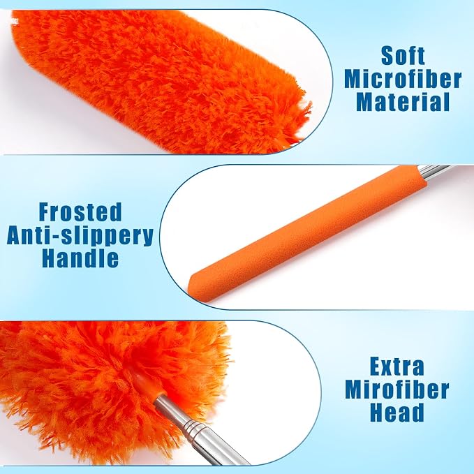 Tanlade 12 Pcs Microfiber Feather Duster for Cleaning, Extendable 13-31 Inch Ceiling Fan Duster with Bendable Head, Washable Tools for Ceiling Fans, Furniture, Car, Cobwebs (Stylish Color)