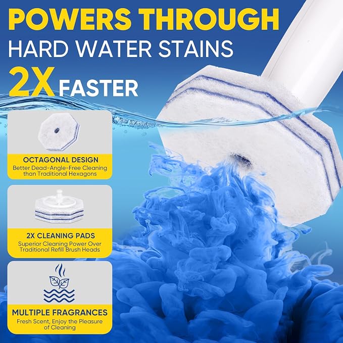 30Ct Aromative Toilet Brush Refills, Toilet Bowl Cleaner Refills, Double-Layer Cleaning Pads Added, Disposable Refill Heads for Toilet Bowl Cleaner Wands，Lemon, Blue Ocean, Lavender （Patented）