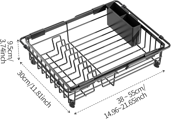 Expandable in Sink Dish Drying Rack - Adjustable Capacity Over The Sink Dish Drainer Drying Rack with Utensil Holder for Kitchen Counter, Drying Rack for Small Space,14.96“L x 11.81“W x 3.74”D