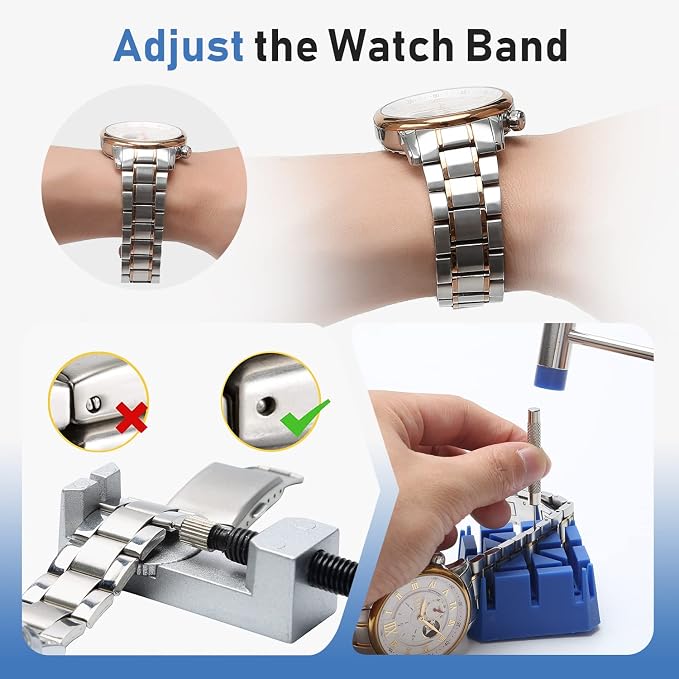 Kingsdun Watch Repair Kit, Professional 208Pcs Watch Battery Replacement Tool Watchband Link & Back Remover, Spring Bar Tool Kit with Carrying Case & Instruction Manual (Blue)