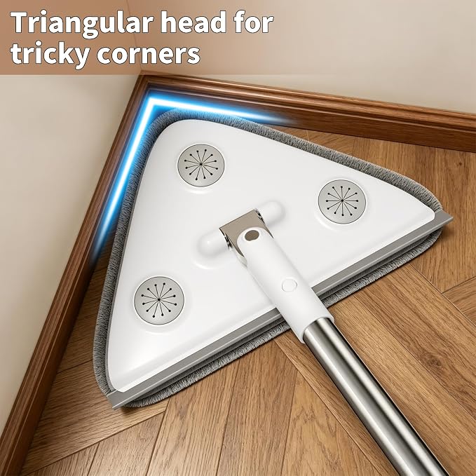 Long Handle Wall Mop & Baseboard Cleaner, 3-in-1 Wall Cleaner Mop with Extension Pole & Squeegee, Ceiling Cleaning Tool Duster with 3 Microfiber and 3 Chenille Pads for Windows, Floors, Cabinet
