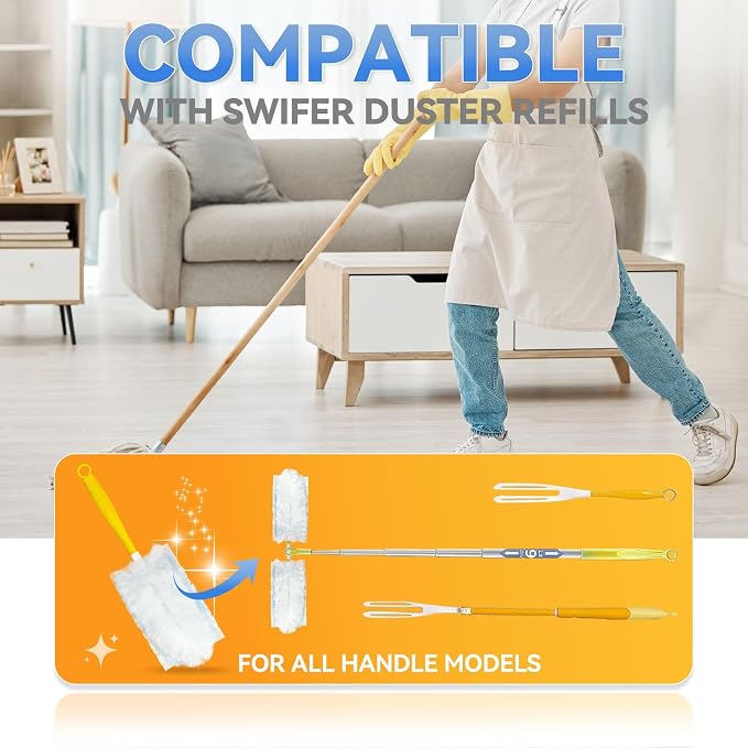 30 Pack Dusters Refills Compatible with Swiffer Duster Handle Models, 180° | One Sided Duster Refills for Short and Extendable Handles, Desktop Dust Cleaning Tool, Dusters Handle Refills, 1 Pack Handle