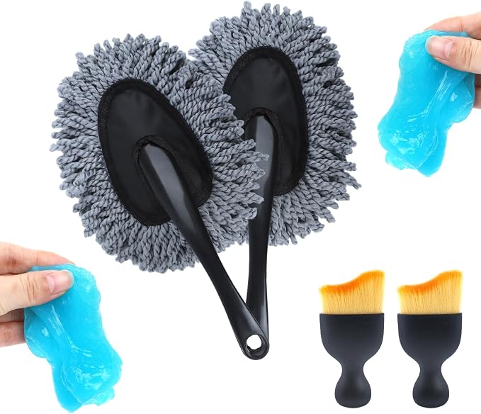 IPELY 6 Pack Car Cleaning Supplies – Car Duster Interior & Brush Interior & Cleaning Gel, Car Detailing Cleaning Kit for Cars, Trucks, SUVs & RVs