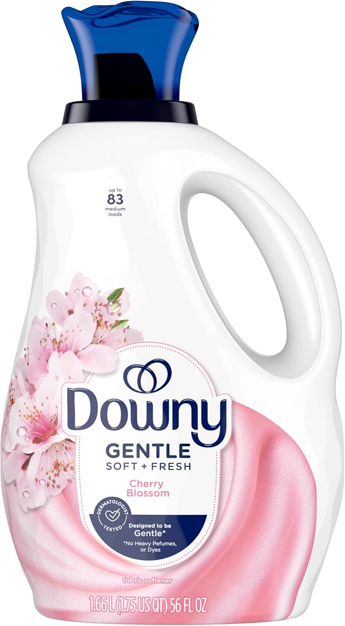 Downy Gentle Soft + Fresh Fabric Softener Liquid, Cherry Blossom Scent, 56 FL OZ, 83 loads, Liquid Fabric Softener Designed to be Gentle on Skin