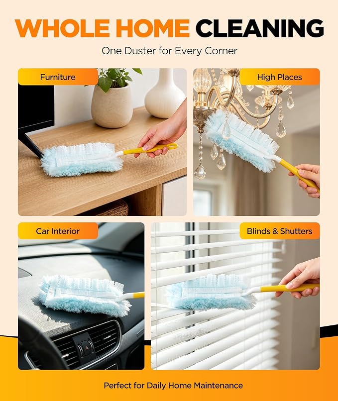 12 Count Duster Refills for Swiffer Duster, One-Sided Disposable Dusters Refills with 4X Microfibers (Handle Not Included)