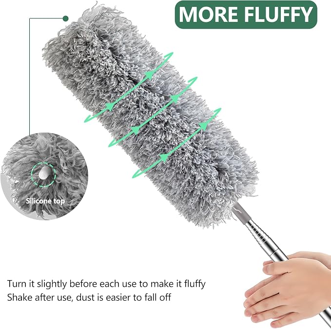 SetSail Dusters and Cobweb Brush with Extension Pole for Cleaning, Gray | 100-inch Extra-Long,Bendable Microfiber Head,Washable Ceiling Fan Cleaner Duster Kit,for High Ceilings, Corner