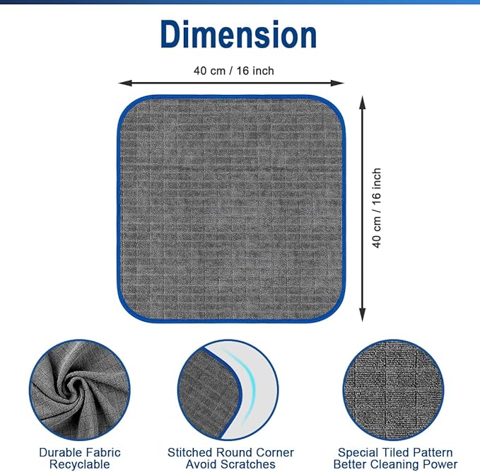 Airlab Glass Polishing Cloth Streak Free Miracle Cleaning Cloth Lint Free Microfiber Cleaning Rags for Glasses Kitchen Dish Mirrors Easy Clean, Pack of 8, 16" x 16", Grey-Navy Blue
