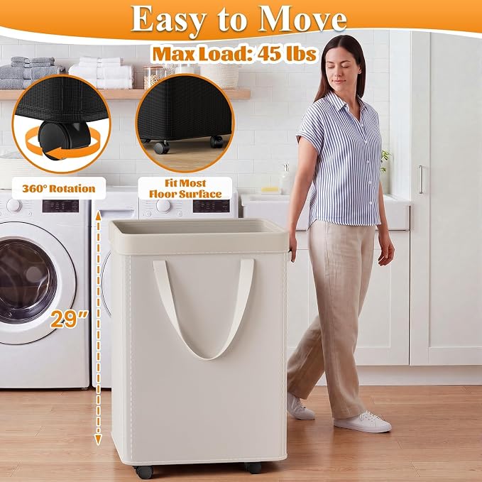 Optish 140L Laundry Hamper with Wheels, Rolling Laundry Basket with Removable Mesh Bag, Extra Large Clothes Hamper on Wheel for Bedroom, Bathroom, Dorm Room Essentials, White