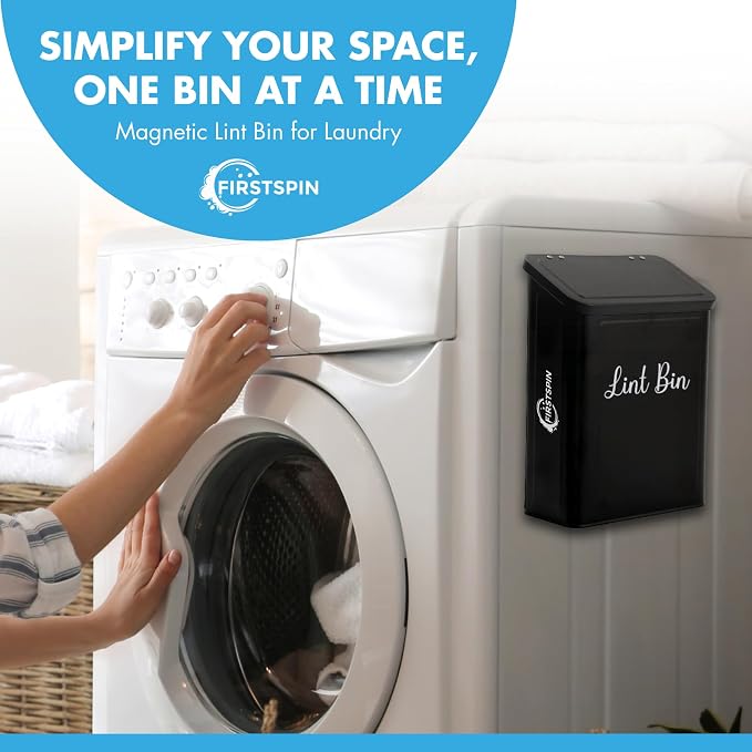 Magnetic Lint Bin for Laundry Room – Metal Lint Holder with Lid – Wall Mount & Magnetic Laundry Lint Bin Trash Can – Modern Farmhouse Style for Laundry Room Organization and Storage