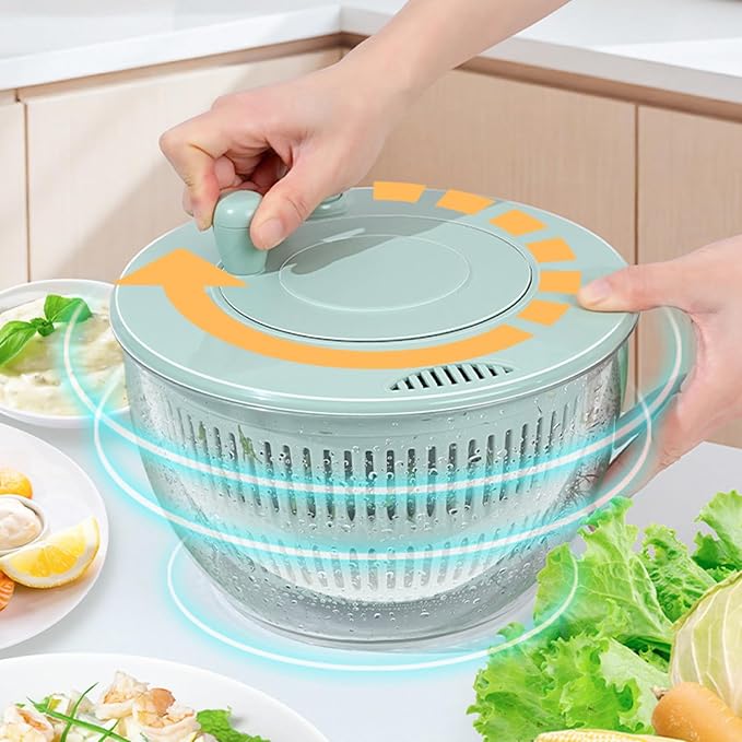 Salad Spinner 5.3 Qt Vegetables Fruits Washer Dryer with 5 Stainless Steel Blades for Chopping Slicing Shredding Pasta and Greens (Green)