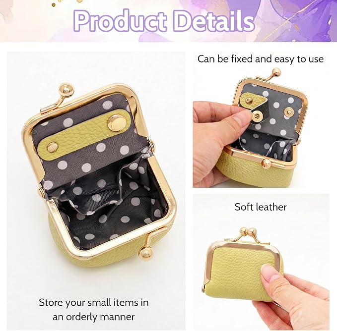 Genuine Leather Mini Jewelry Box Portable Vintage-Inspired Leather Small Coin Purse Jewelry Organizer Case Mini Travel Ring Box with Kiss Lock for Women Earring Ring Necklace