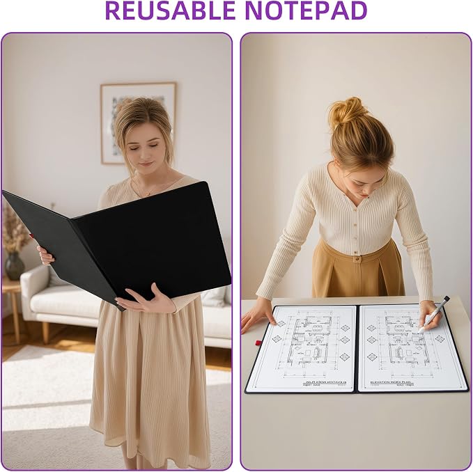 Double-Sided White Board 16×12inch - Expands to 24“×16” Dry Erase Board with 3 Markers & Anti-Ghosting Surface | Magnetic-Ready | Ultra-Thin for Office,School,Travel,Home(16"×12"-Black)