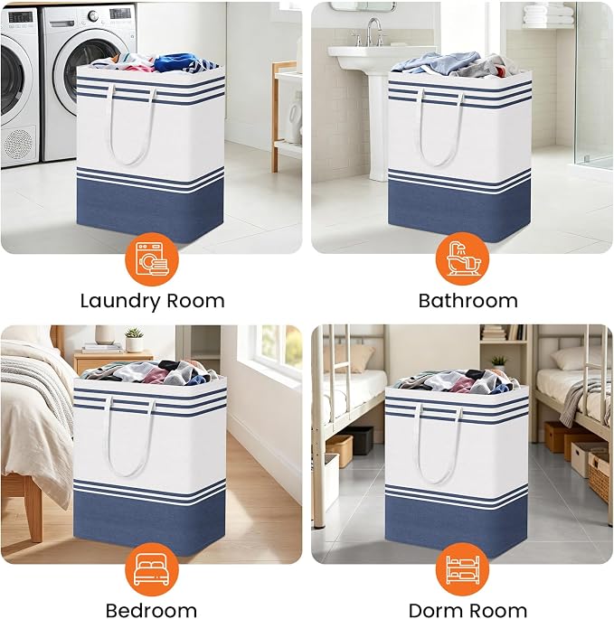TranquilRelax 3-Pack Laundry Basket, Laundry Hamper, Blue-125L | Freestanding＆Water-Resistant Laundry Hamper, Collapsible Tall Clothes Hamper with Carry Handles for Clothes, Laundry Basket
