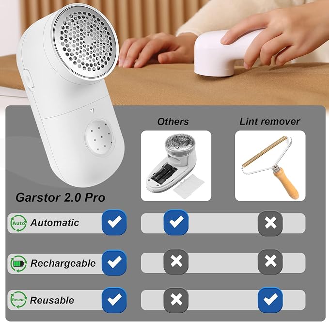 Fabric Shaver, USB Rechargeable Lint Remover for Clothes, Sweater | Cordless Clothes Defuzzer, Portable Sweater Shaver to Trim Pills from Clothes, Sweater, Furniture, 2.0 Pro, Beige