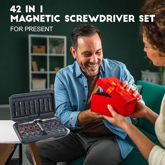 42 in 1 Magnetic Screwdriver Set, Ratchet Screwdriver Set with Case, Repair Tool Kit with Ratchet T Handle, Screw Driver Set Kit for Eyeglass, Bicycle, Watch, Ring Doorbell, Electronics, Pc