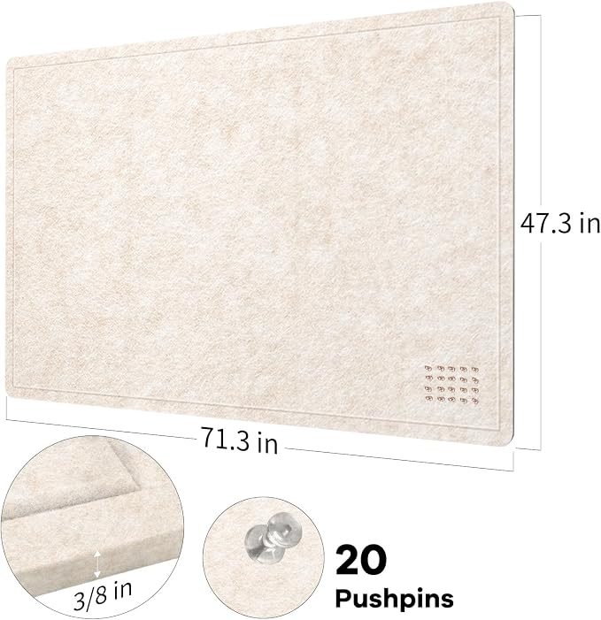 Felt Bulletin Board 72x48 inches, Decorative Pin Board for Home & Office | Cork Board Alternative for Wall with Push Pins, Display Mood Board for Photos, Notes & Reminders
