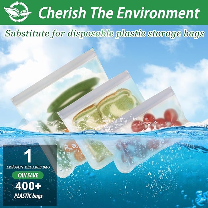 Reusable Freezer Bags, 10 Pack Reusable Quart Bags Seal and Leak Proof, BPA Free Storage Bag for Marinate Meat, Vegetables, Home Organization, Green