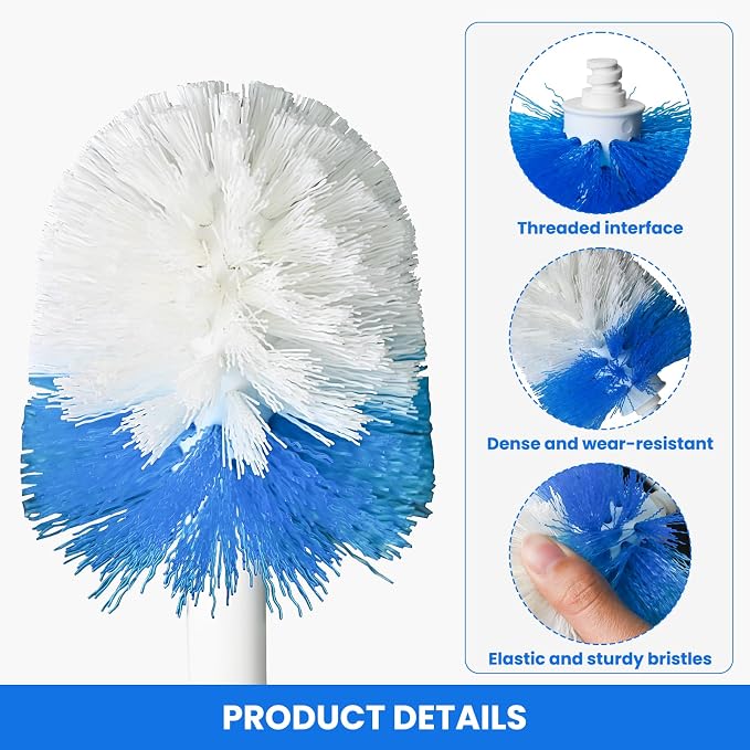 Toilet Brush Refills for OXO Toilet Brush Only, 4 Pack Toilet Brush Replacement Head, Blue & White, Nylon & Plastic Material Bristles