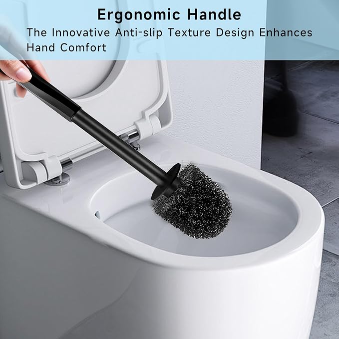 Toilet Brush and Holder Set, Toilet Bowl Brush, Compact Bathroom Accessories, Durable Toilet Scrub Bristles, Drip-Proof, Deep Cleaning, Black, 1 Pack
