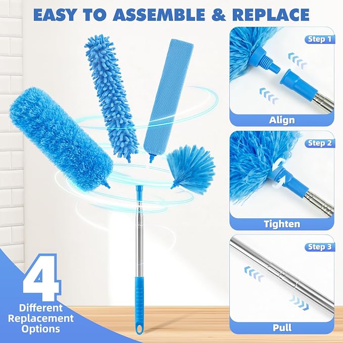 94'' Cobweb Duster with Extension Pole for High Ceiling, Fan | Bendable Microfiber Duster, Spider Web Brush with Telescoping Pole