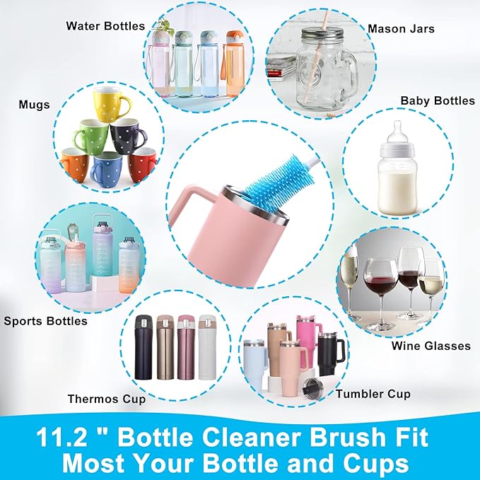 Water Bottle Cleaner Brush Kit for Owala/Stanley/Yeti Tumbler Cup | Multifunctional Bottle Brush and Long Straw Cleaner Brush Set,Cleaning Kit for Baby Bottles,Tumbler Cup Accessories,3 Pack
