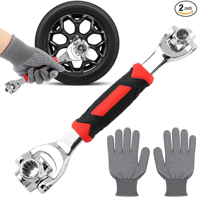 52 in 1 Universal Socket Wrench with Gloves, 360° Rotating Spanner | Carbon Steel Universal Wrench Fits 8-19mm and 5/16"-3/4" Nuts for Home, Bike and Auto Repair