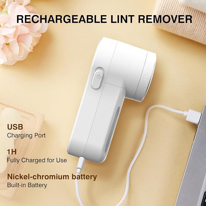 Fabric Shaver, Lint Remover Rechargeable, Electric Portable Sweater Defuzzer Digital LED Display to Remove Pilling for Clothes, Furniture, Sweater, (White with Five Shaver Blades)