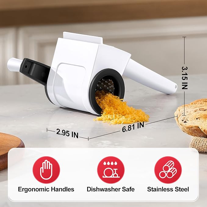 GDL Cheese Grater Handheld, Parmesan Cheese Grater, Stainless Steel Blade | No BPA, Stainless Steel Etched Blade, Dishwasher Safe, Ergonomic, Hard & Soft Cheese, Multi-Purpose, Detachable, Ambidextrous