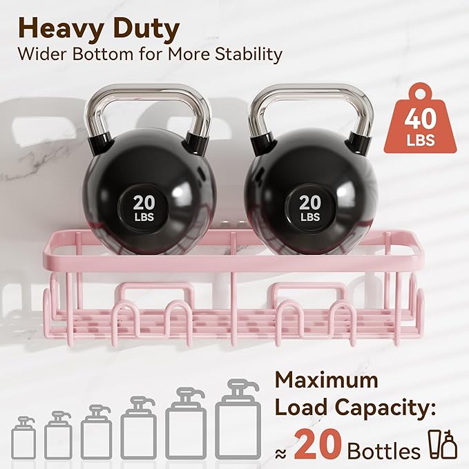 YASONIC Shower Caddy Adhesive, 100% Rustproof Shower Organizer with Soap and Toothbrush Holder, Large Capacity Shower Shelves for Inside Shower, No Drill Shower Storage for Home (5 Pack Pink)