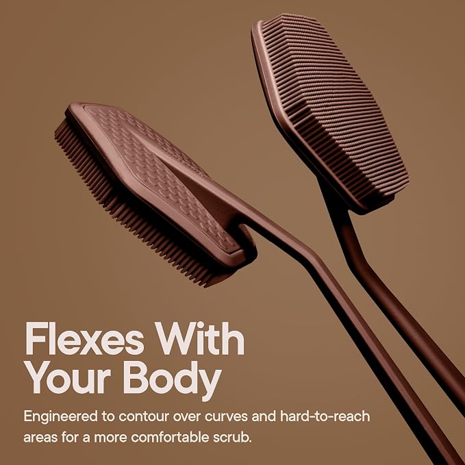 TOOLETRIES Silicone Back Scrubber for Shower, Bath Brush - Chocolate | Long ergonomic handle and non-slip grip make exfoliating hard-to-reach areas simple and comfortable.