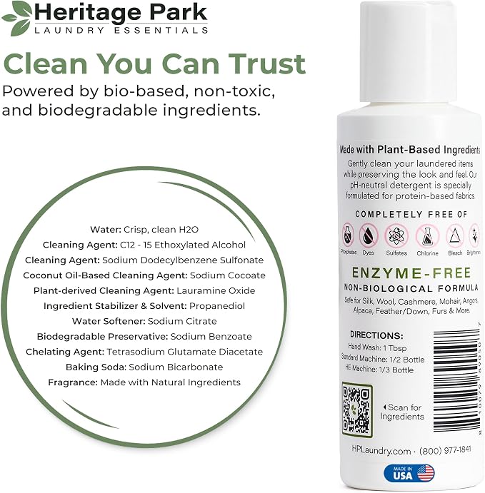 Heritage Park Silk & Wool Delicates Detergent - Spring Magnolia - 4 fl oz | EWG Verified & EPA Safer Choice - Enzyme-Free Liquid Detergent - Hypoallergenic, Dermatologist Tested, Gentle on Silk & Wool