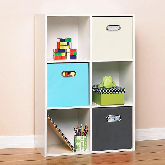 Yunkeeeper storage bins Cubes, Fabric Cube Organizer with Handle, Foldable Cube Bins for Cloth or Accessary Storage, 11x11x11, Set of 6, (Creamy White)