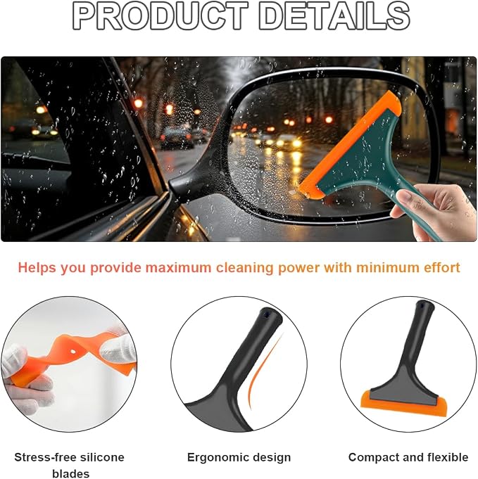 KVAEY 2 PCS Small Silicone Window Squeegee, 5.9 Inch Car Windshield Water Blade Squeegee with Non-Slip Handle, All-Purpose Cleaning Squeegee for Car Windshield, Window, Mirror (Black+Black Green)
